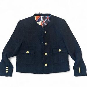 Zara Blogger Favorite Classic Tweed Button Down Blazer Jacket with Gold Buttons